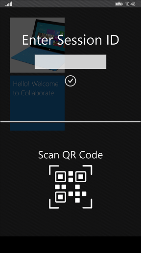 Screenshot of interface to Enter Session ID  or Scan QR Code