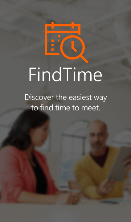 Screenshot with text: FindTIme, Discover the easiest way to find time to meet.