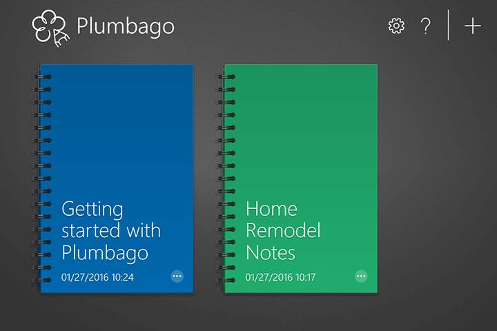 Screenshot of Plumbago notebooks