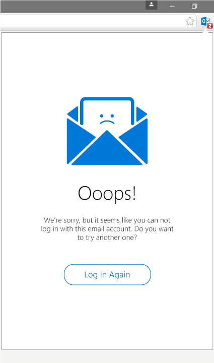 Screenshot of an email login failure message