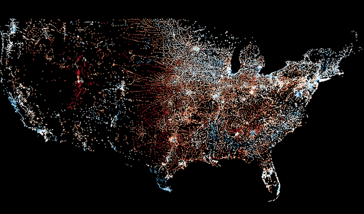 Screenshot of data spread across a map of the US