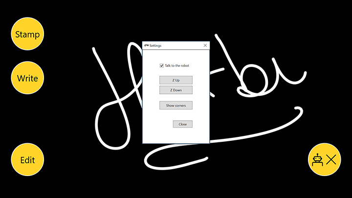 Screenshot of a robot interface over the signature display