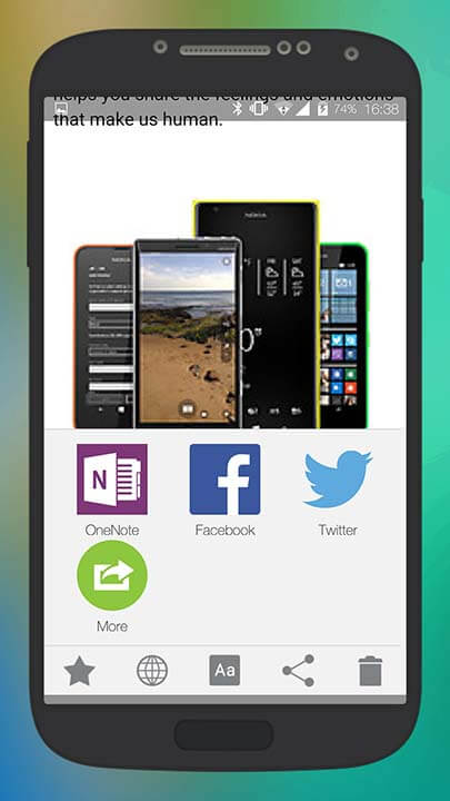 Screenshot of smartphones and share options