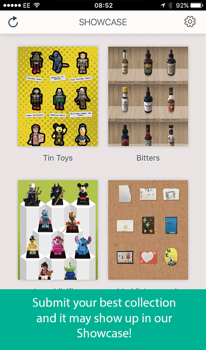 Screenshot of multiple collections with text: Submit your best collection and it may show up in our Showcase.