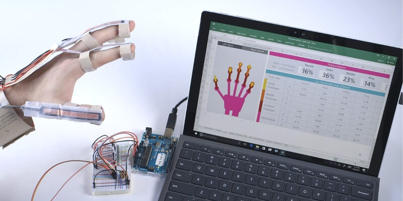 image of a surface computer with a graph of a hand