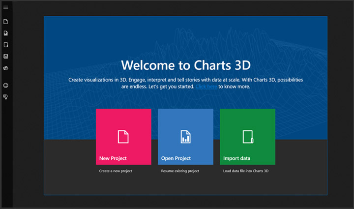 Screenshot of the Charts 3D welcome screen