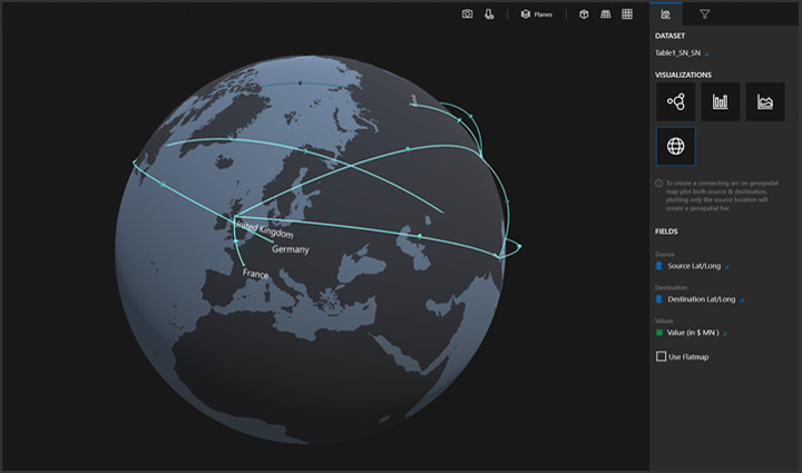 3D globe of the world, with lines connecting various cities.