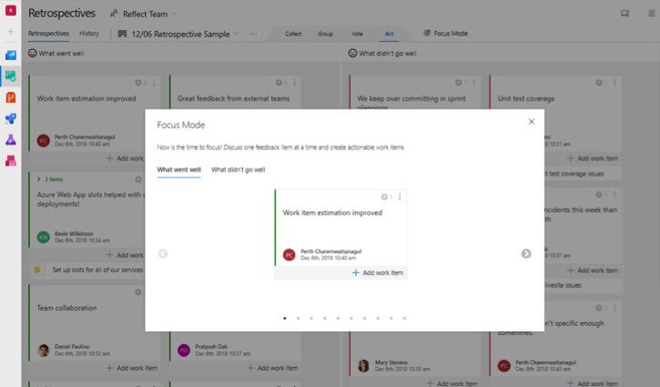 Team Retrospectives user interface image