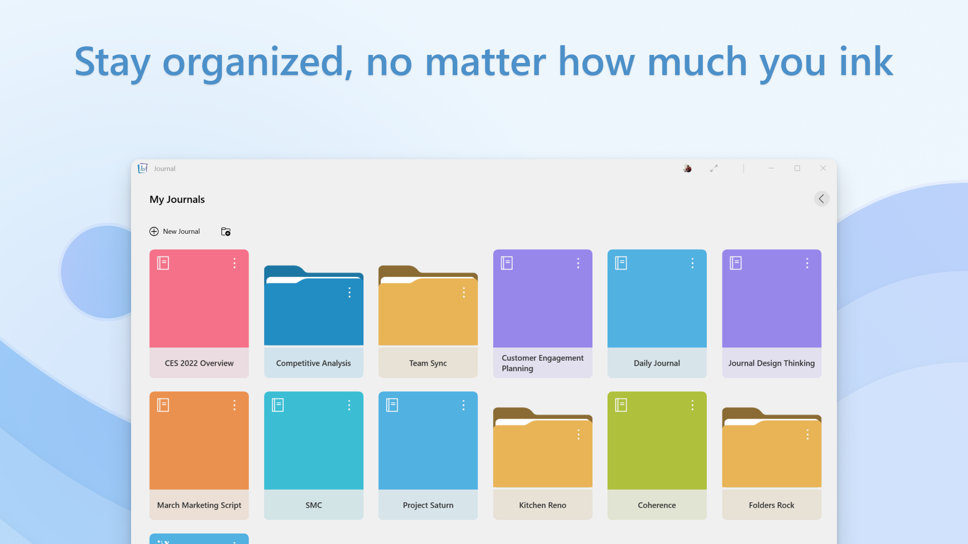 Screenshot depicting Journal folders to stay organized, no matter how much you ink